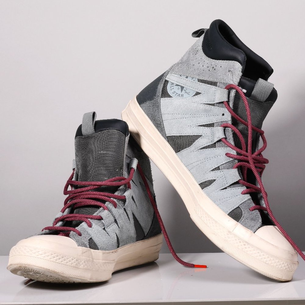 Converse High-Top Sneakers in Light Gray, Dark Gray & Burgundy